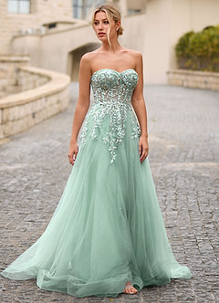 Celeste Light Green Rhinestone Sheer Lace Prom Dress image9