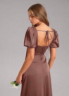 Azazie Fyona Brautjungfernkleider A-Linie Plissee Stretch-Satin Kleid Espresso image7