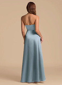 Azazie Wren Brudtärnklänningar Klä av A-Linje i Metallisk satin Axelbandslös Dammblå image2