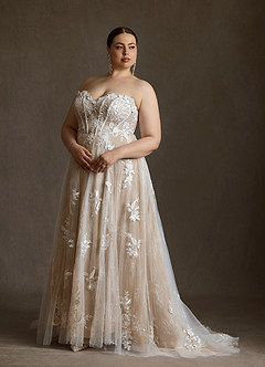 Azazie Florentina Robes à essayer chez vous Robe Trapèze en Tulle Paillettes en forme de cœur Diamant Nude image14