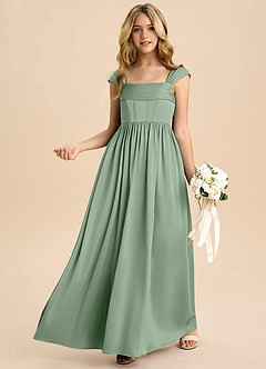 Azazie Hattie Junior Linia A Pofałdowany Satyna elastyczna Długość podłogi Młodsza druhna Sukienka image4