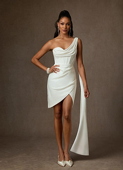 Azazie Yusra Vestidos de novia Vestido de Diamante Blanco de Satén con cara trasera de crepé de Corte Recto con Escote de Corazón image3