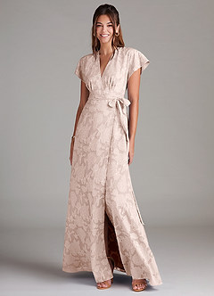 Azazie Ling Bridesmaid Dresses Blushing Pink A-Line Pleated Floral Burnout Dress image3