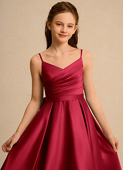 Azazie Sweets Girls Formal Final Sale Dusty Rose A-Line Pleated Matte Satin Dress image6