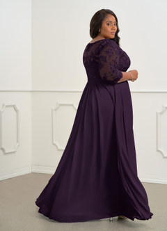 Azazie Hayek Mère de la mariée Robes Robe Trapèze en Mousseline de soie Col V en dentelle Prune image10