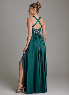 Azazie Francis Bridesmaid Dresses Peacock A-Line Corset Stretch Satin Dress image7