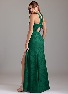 Azazie Rue Bridesmaid Dresses Emerald A-Line Pleated Floral Burnout Dress image2
