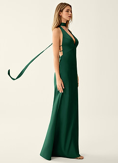 Wrenllien Emerald Green Deep V-Neck Stretch Satin Backless Maxi Dress image6