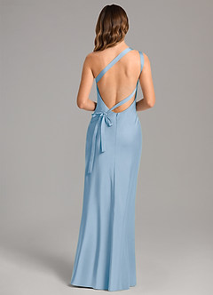 Azazie Monroe Bridesmaid Dresses Powder Blue Mermaid One Shoulder Stretch Satin Dress image2
