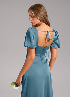 Azazie Fyona Bridesmaid Dresses Bermuda A-Line Pleated Stretch Satin Dress image7