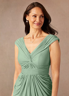 Azazie Lisolette Mother of the Bride Dresses Matcha Sheath Pleated Mesh Dress image7