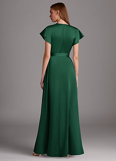 Azazie Nico Bridesmaid Dresses Dark Green A-Line V-Neck Stretch Satin Dress image3