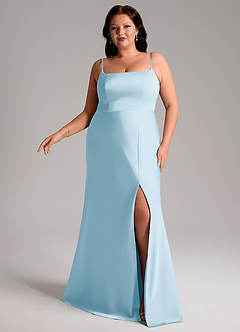 Azazie Lidia Bridesmaid Dresses Sky Blue Mermaid Side Slit Stretch Satin Dress image10