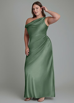 Azazie Emerson Robes de demoiselle d'honneur Robe Sirène en Satiné métallisé Épaules dénudées Eucalyptus image11