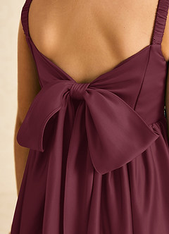 Azazie Midge Robe Demoiselle D'honneur Fillette Robe Trapèze en Mat Satiné Arc Cabernet image3