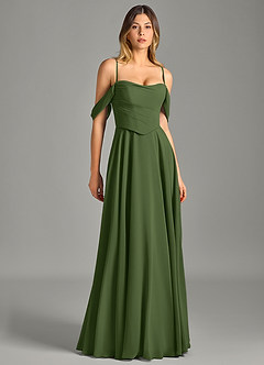 Azazie Chelsey Vestidos de damas de honor Vestido de Oliva de Gasa de Corte en A Convertible con Vestidos sin tirantes image3