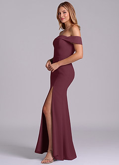 Azazie Luciana Bridesmaid Dresses Cabernet Sheath Off the Shoulder Chiffon Convertible Dress image4
