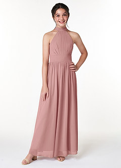 Azazie Iman Junior A-Linie Plissee Chiffon Kleid Altrosa image3