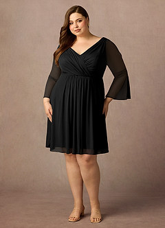 Azazie Teraso Mother of the Bride Dresses Black A-Line Pleated Mesh Dress image9