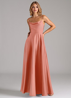 Azazie Elle Bridesmaid Dresses Coral A-Line Pleated Stretch Satin Dress image5