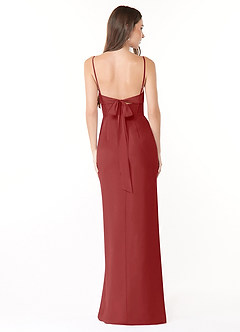 Azazie Mai Bridesmaid Dresses Rust Sheath Pleated Chiffon Dress image2