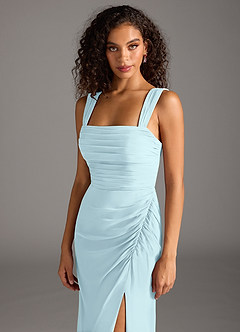 Azazie Jesaphine Jurken voor bruidsmeisjes Jurk van Chiffon met Kolom Strik Wolkenblauw image7