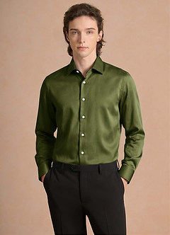 front Julian Olive Stretch Satin Dress Shirt