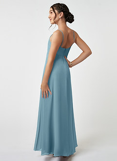 Azazie Collette Junior A-Linie Gestreift Chiffon Kleid Stimmungsvolles Blau image4