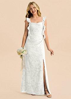 Azazie Jessamine Junior Meerjungfrau-Linie Herzausschnitt Blumen-Burnout Kleid Weiß image1