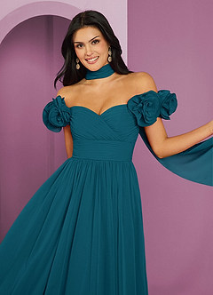 Barbie ♥ Azazie Bridesmaid Dresses Ink Blue A-Line Off the Shoulder Chiffon Convertible Dress image4