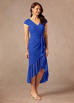 Azazie Renetta Mère de la mariée Robes Robe Fourreau en Maille Col V plissé Bleu Roi image5