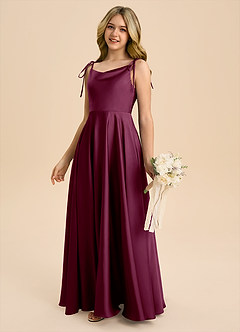 Azazie Popsy Junior Mulberry A-Line Bow Stretch Satin Dress image7