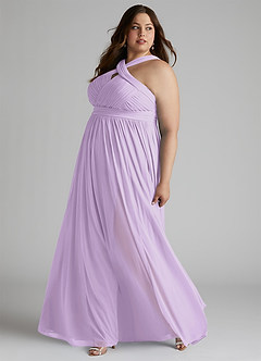 Azazie Hillian Bridesmaid Dresses Lilac A-Line Halter Pleated Mesh Dress image10