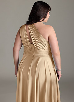 Azazie Charlize Abiti da Damigella Abito A-Line in Raso Elasticizzato Monospalla Champagne image16