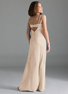 Azazie Leonis Junior White Alabaster A-Line Pleated Stretch Satin Dress image5