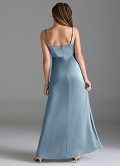 Azazie Maci Junior Dusty Blue Mermaid Pleated Stretch Satin Dress image2