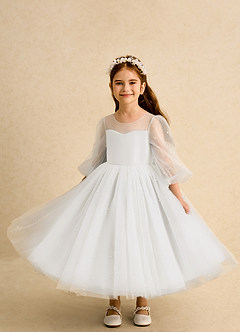 Azazie Trudy Flower Girl Dresses Ivory Ball-Gown Sweetheart Neckline Tulle Dress image5