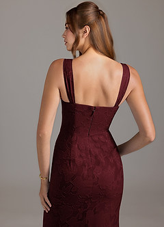 Azazie Denice Bridesmaid Dresses Cabernet A-Line Pleated Floral Burnout Dress image2