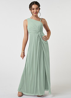 Azazie Brooke Junior Abito A-Line in Maglia Plissettato Agave image1