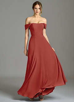 Azazie Oasis Brudtärnklänningar Klä av A-Linje i Chiffong med fickor Terrakotta image4