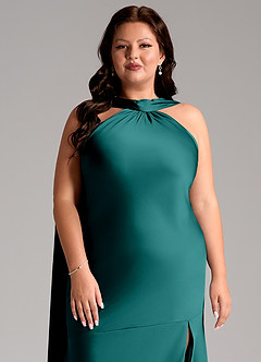 Azazie Kinsley Bridesmaid Dresses Peacock Mermaid Side Slit Stretch Satin Dress image13