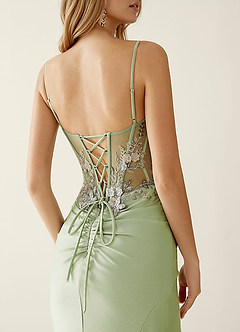 Manuelly Light Green Satin/Lace 3D Flower Prom Dress image6