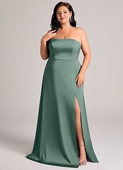 Azazie Wren Bridesmaid Dresses Eucalyptus A-Line Strapless Stretch Satin Convertible Dress image8