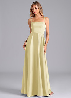 Azazie Elita Bridesmaid Dresses Lemon Sorbet A-Line Pleated Stretch Satin Dress image6