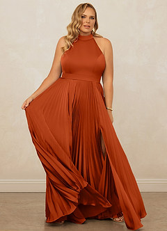Christian Siriano Bridal for Azazie 1007 Bridesmaid Dresses Paprika A-Line Pleated Stretch Satin Dress image12