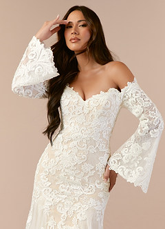 Azazie Arlette Wedding Dresses Diamond White Champagne Mermaid Sweetheart Sequins Tulle Dress image6
