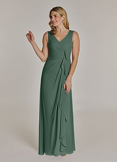 Azazie Manuella Mother of the Bride Dresses Sea Moss A-Line V-Neck Pleated Chiffon Dress image4