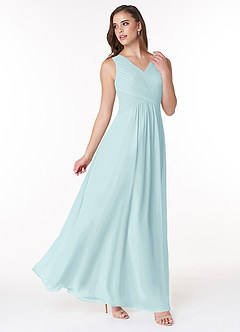 Azazie Flora Bridesmaid Dresses Sea Glass A-Line Pleated Chiffon Dress image4