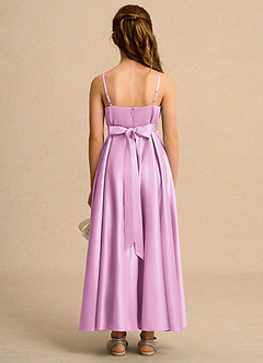 Azazie Pebbles Girls Formal Robe Demoiselle D'honneur Fillette Robe Trapèze en Mat Satiné Plissée Rose Bonbon image2