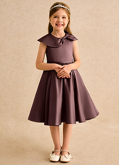 Azazie Acorn Flower Girl Dresses Espresso A-Line Pleated Matte Satin Dress image5